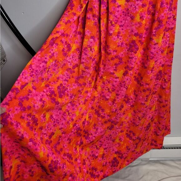 VINTAGE 70s handmade neon floral Hawaiian pleated‎ maxi skirt M - Picture 4 of 12